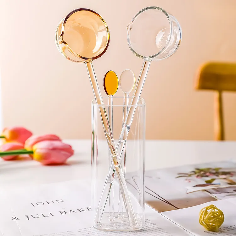 高硼硅玻璃勺搅拌勺透明ins风家用长柄油勺喝汤勺子耐高温