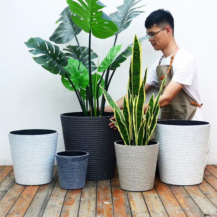 仿石客厅北欧风简约天堂鸟塑料质感绿植盆栽室内花盆清仓捡漏大号