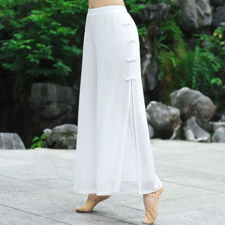 春夏双层古典舞蹈服女飘逸练功服身韵纱衣现代舞民族舞雪纺阔腿裤