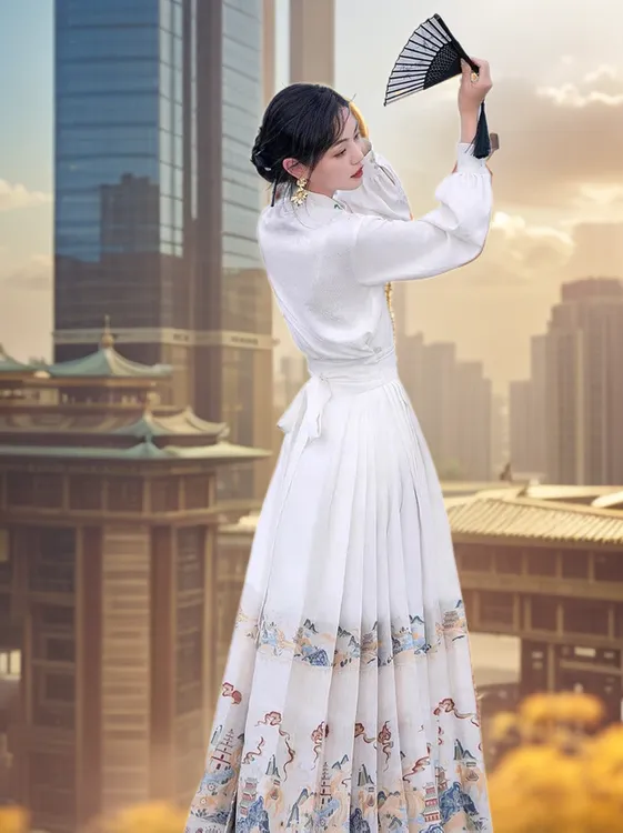 马面裙正版新款爆款国风小个子古风古装日常通勤套装2024女款白色