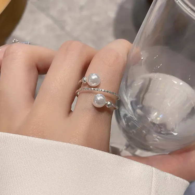 铜合金戒指 简约缠绕多层珠珠戒指时尚小众百搭个性气质指环E2245