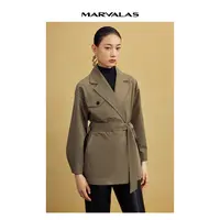 【小北专属】曼德诗纯色西装领风衣秋季本布收腰宽松外套M424302068