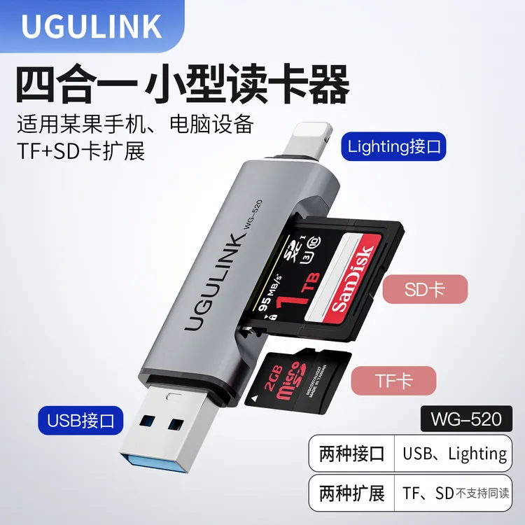 UGULINK高速四合一适用苹果高速2.0传输SD卡TF内存卡通用转接口