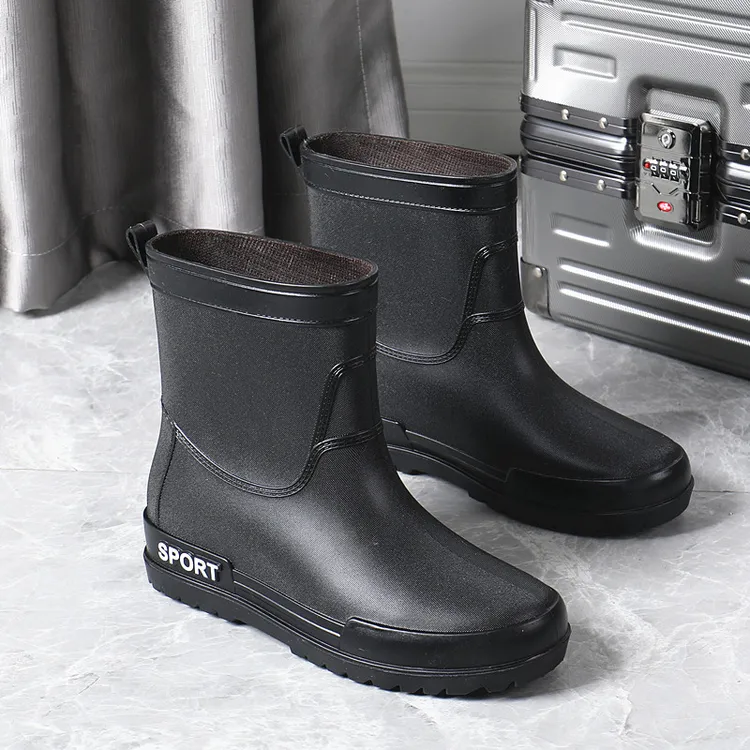 男士雨靴时尚中筒雨鞋男款加绒保暖水鞋防水防滑耐磨钓鱼胶鞋短筒