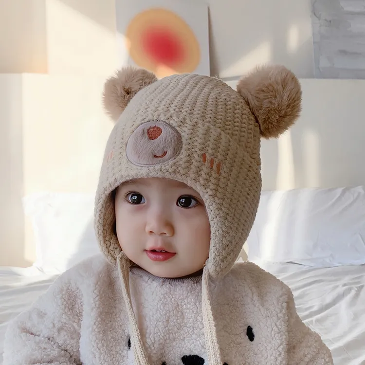 宝宝帽子秋冬季男女儿童毛线帽婴儿帽冬款护耳棉帽防风男童冬季帽