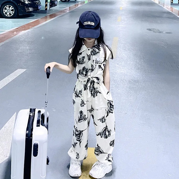 女童无袖套装夏款2024新款网红儿童夏装洋气女大童休闲冰丝防蚊裤