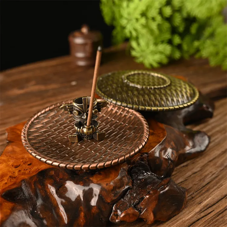 创意金属三星堆线香插仿古藤竹编立式插香炉禅室茶宠桌面檀香香薰