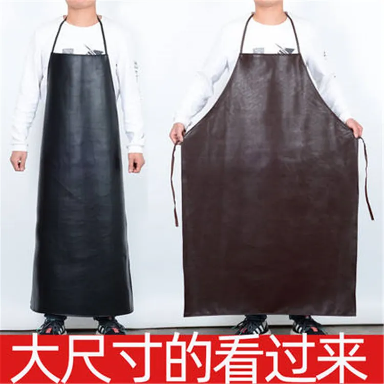 中长款防水围裙水产耐磨软皮男女士耐脏防油厨房免洗皮革围腰加长