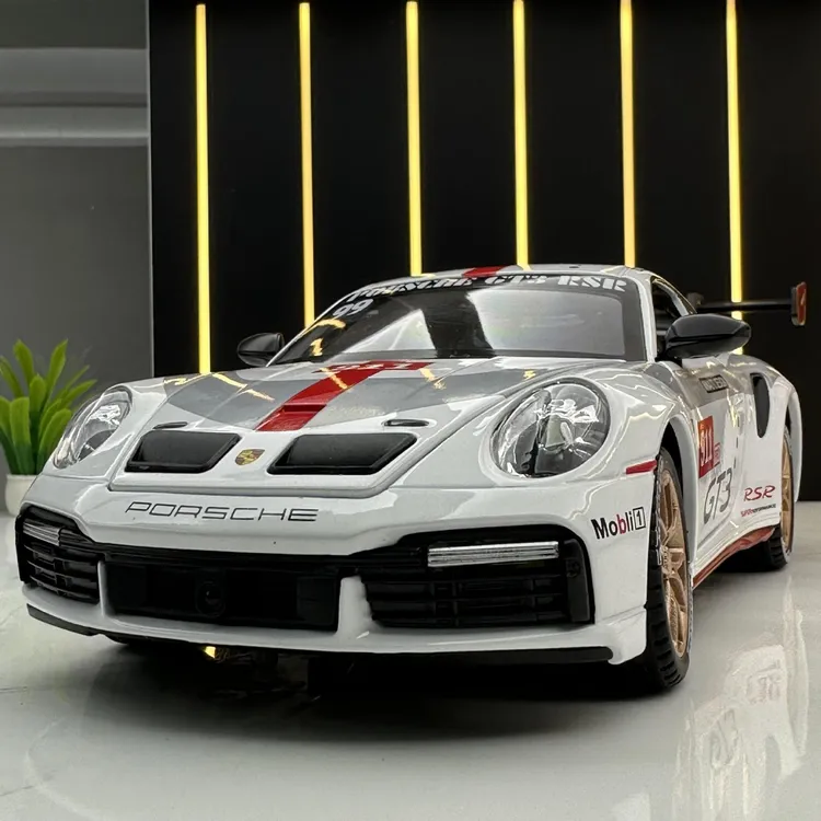 潮玩合金汽车模型1:24保时捷911GT3 马天尼涂装 灯光音效玩具跑车