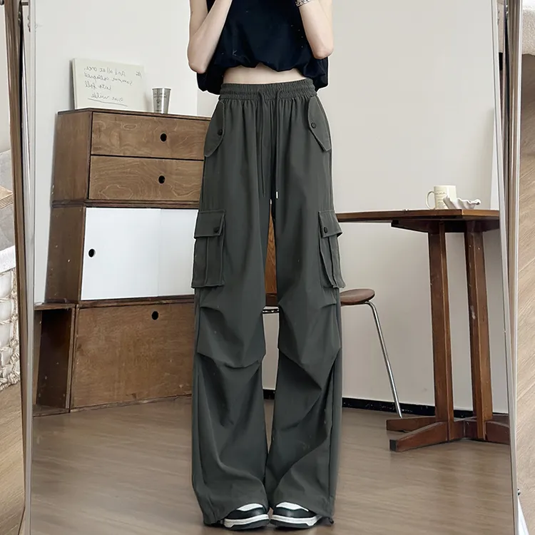 白色工装裤女款初秋季薄款2025新款爵士舞窄版小个子降落伞兵裤子