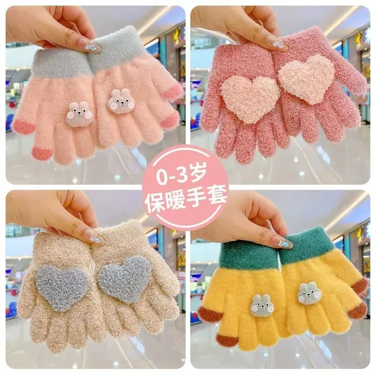 宝宝手套冬季天小童1岁2-3岁保暖防风可爱五指婴幼儿分指男童女童