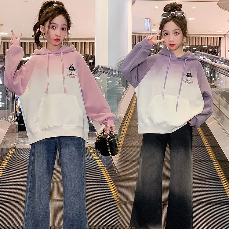 女童卫衣秋装2024新款洋气儿童网红秋冬款韩版中大童长袖连帽上衣