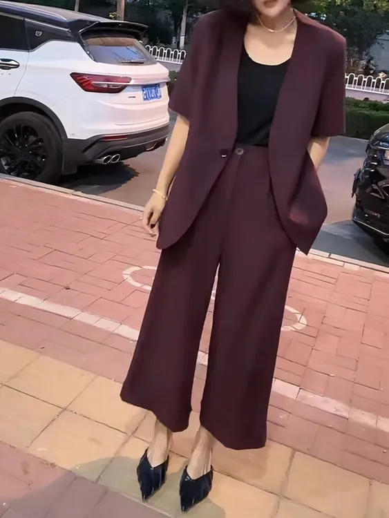 女森说夏季新款韩版时尚女装休闲减龄潮流显瘦高腰西裤套装