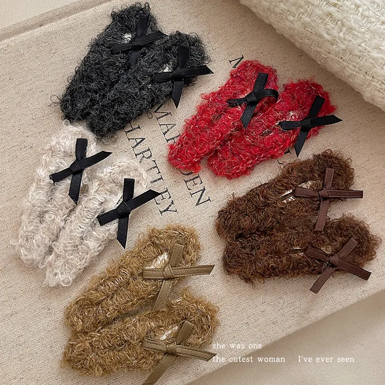 软糯甜美蝴蝶结毛绒bb夹女气质百搭发卡碎发夹毛毛刘海夹发饰早春