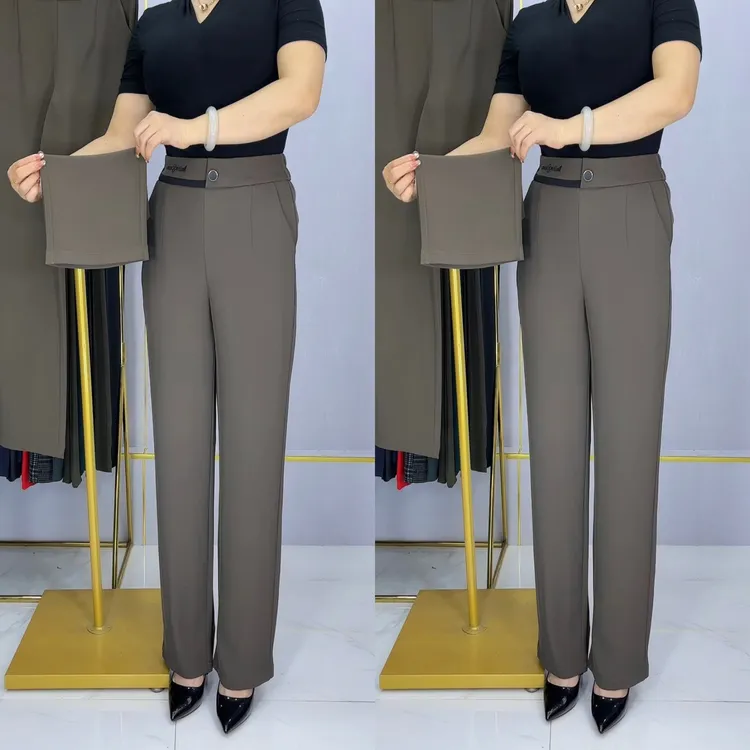 垂坠感直筒裤2023夏季新款弹力时尚百搭纯色休闲显瘦高腰长裤女