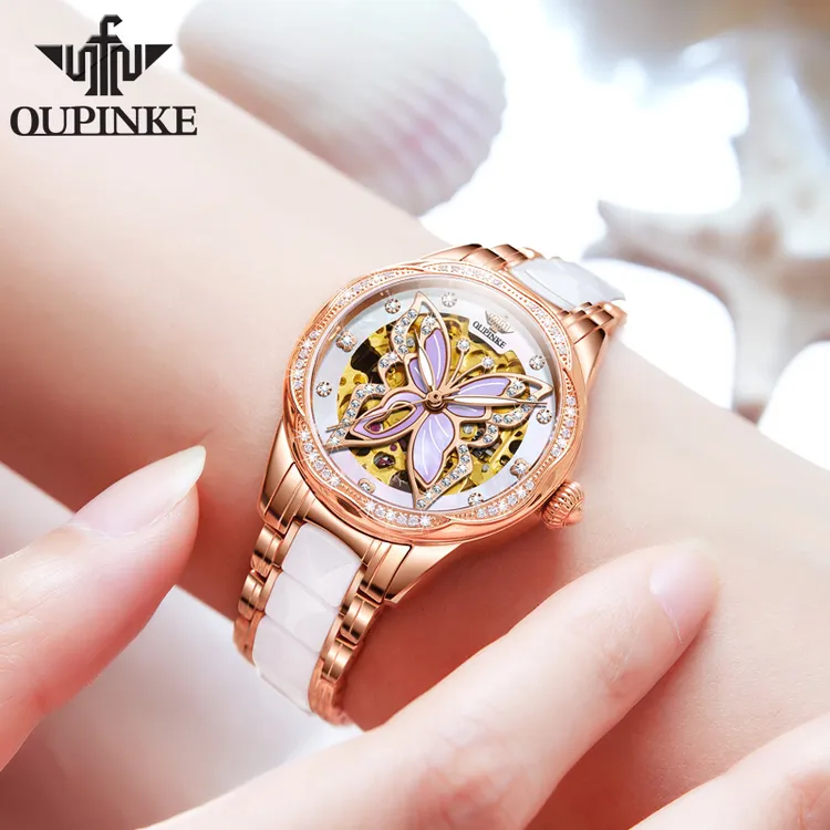 Oupinke/欧品客瑞士正品全自动机械手表女士轻奢气质夜光防水腕表