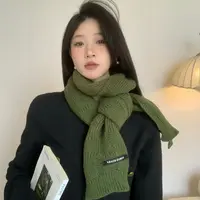 纯色墨绿色小香风格子毛线针织围巾女冬季红色格纹送男生保暖围脖