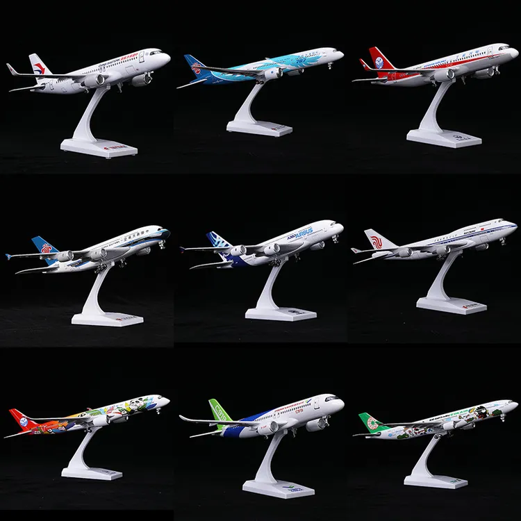 28-30CM带轮子带灯仿真飞机模型空客A380南航东航国航波音747客机商品图