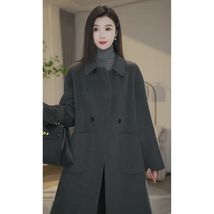 【小北甄选】8484039深灰色绵羊毛大衣冬休闲高端气质时尚外套秋冬