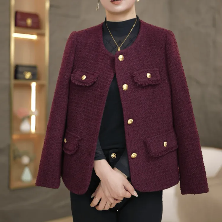 安可拉红2024年秋季新款小香风外套中年洋气雅丹风显白显瘦减龄女