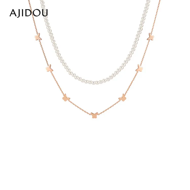 合金仿珍珠项链 .阿吉豆优雅气质仿珍珠秋冬叠戴双层项链【DB】