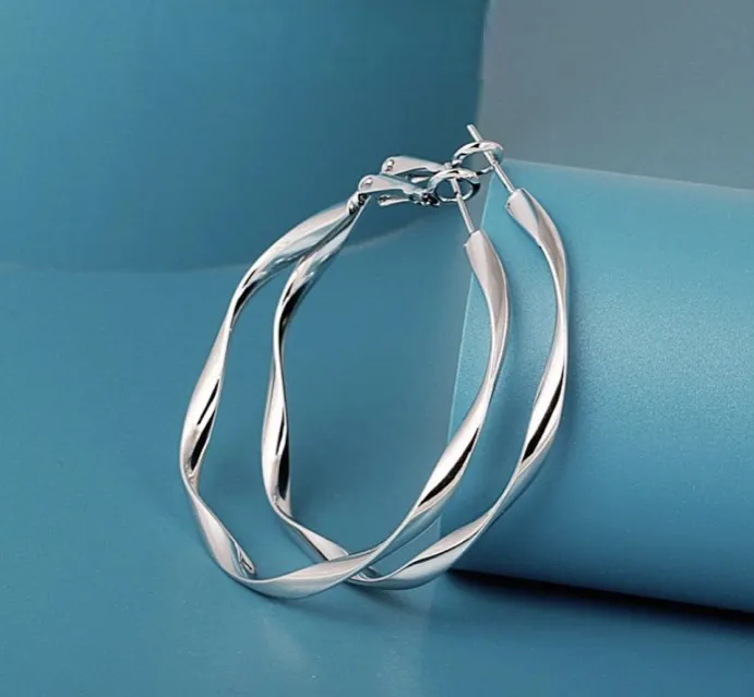 足银耳饰 999银耳环女莫比乌斯波浪圈圈耳圈气质耳环女时尚大耳圈