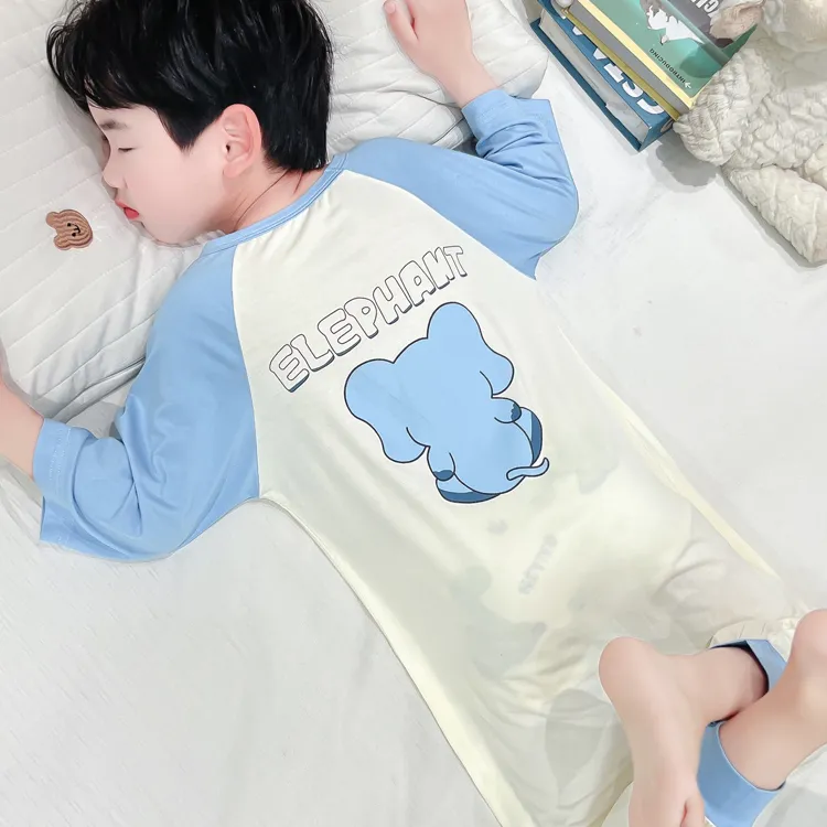 2025儿童连体睡衣夏季薄款男童空调服空调服婴儿宝宝睡袋防踢居家