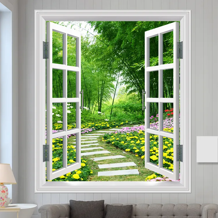 仿真窗户风景贴画3D立体假窗户墙贴画壁画客厅卧室床头自粘装饰画