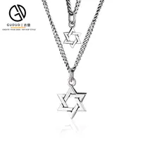 吊坠925银 王嘉尔张艺兴同款纯银六芒星项链潮嘻哈卫衣链个性摇滚