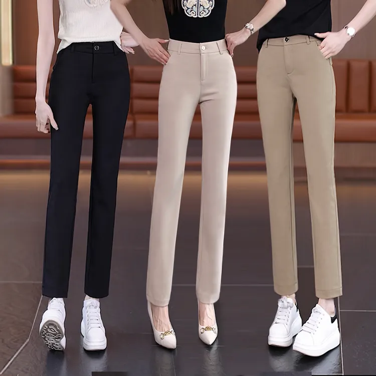 秋冬新款百搭弹力高腰小直筒裤女2025烟管裤黑色时尚休闲小个子