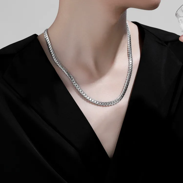 梵亚格 不锈钢项链 压花古巴链嘻哈潮ins小众设计冷淡男士锁骨链商品图