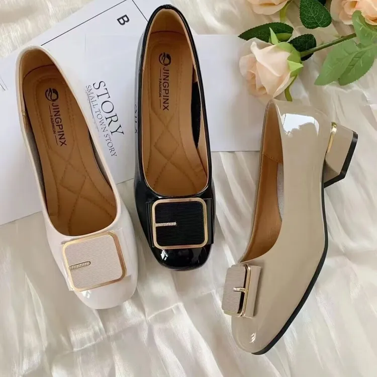 方头单鞋2025低跟新款浅口气质百搭女春秋夏女鞋7818