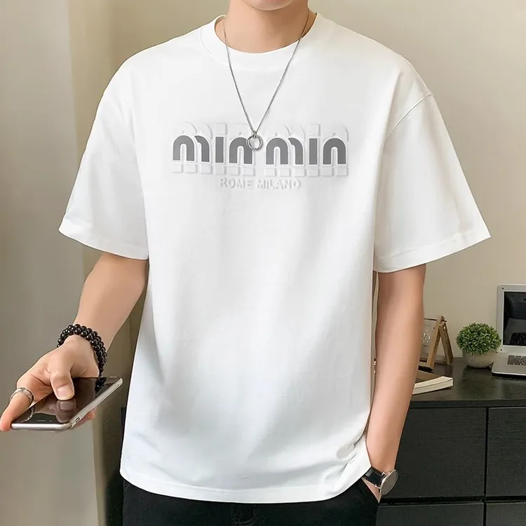 哈曼勒拿液氨棉短袖t恤男士夏新款宽松大码冰丝半袖男休闲上衣潮