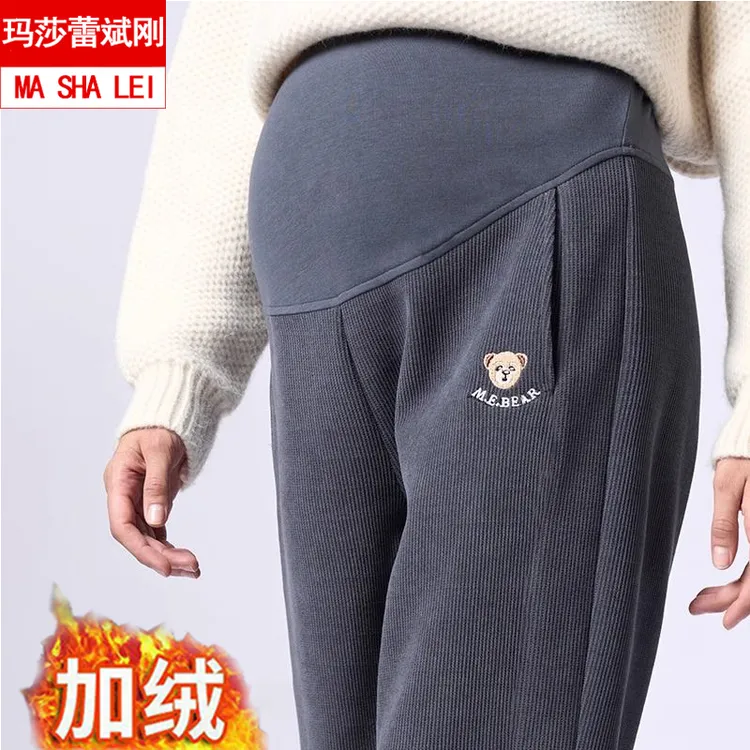 孕妇裤冬季加绒加厚束脚裤宽松大码时尚托腹运动裤子秋冬外穿卫裤