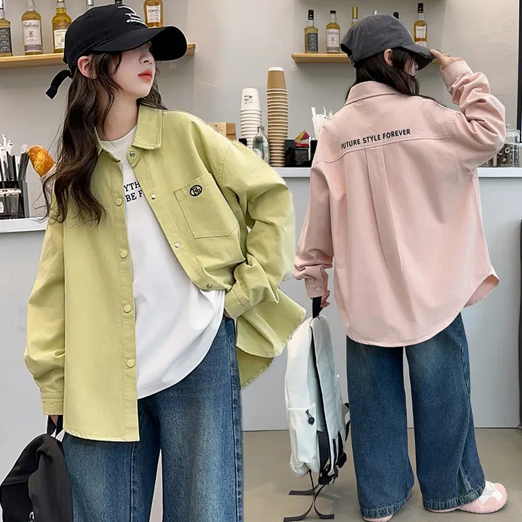 女童外套早秋中大童休闲衬衫2025新款女孩时髦洋气衬衣6-12岁秋装