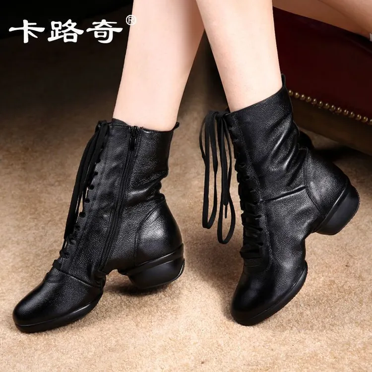 卡路奇广场舞鞋女2025新款秋冬真皮水兵舞鞋成人软底四季跳舞靴子