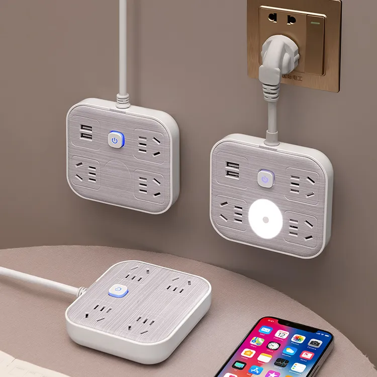 白木纹插座带线复古插排USB快充插板线学生宿舍家用多功能插线板