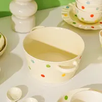 缤纷彩色波点大容量家用陶瓷餐具高颜值汤面碗双耳防烫设计