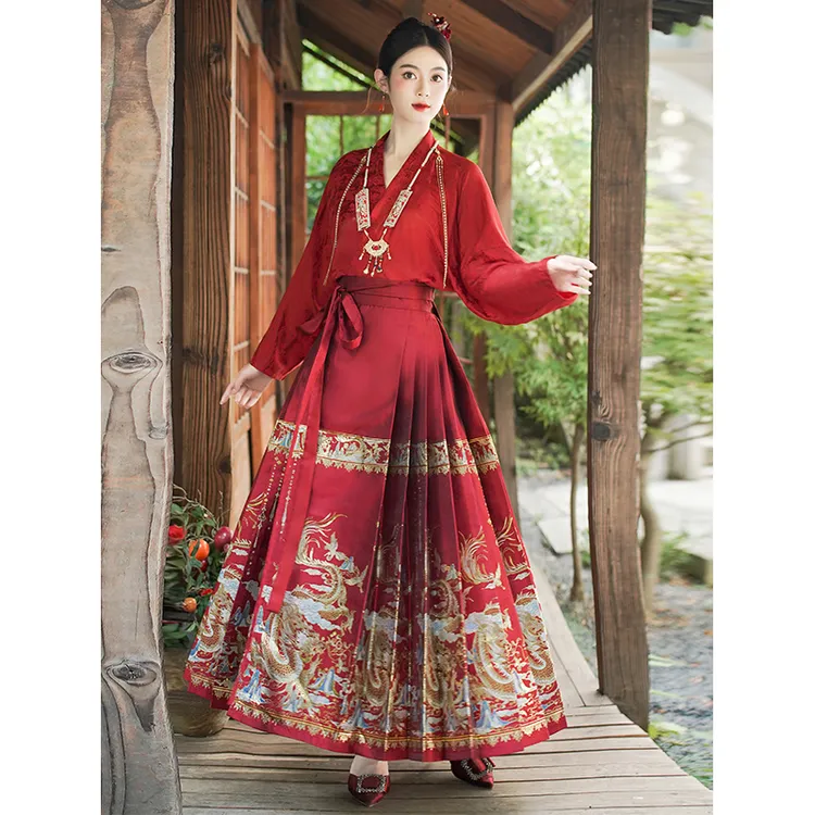 新中式织金红色马面裙2024新款重工刺绣红色上衣婚礼敬酒服订婚服
