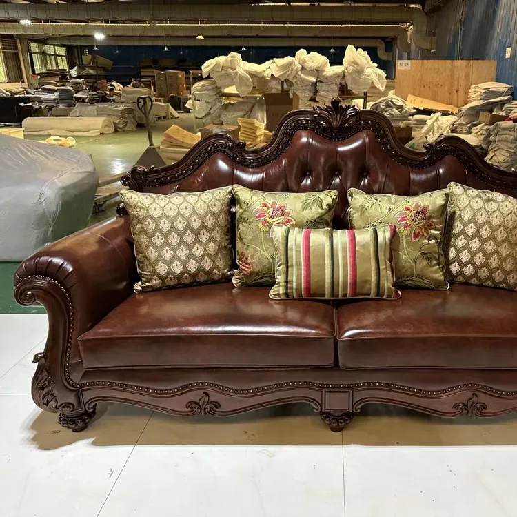 最新款沙发，山水沙发 雕花皮沙发古典客厅美式