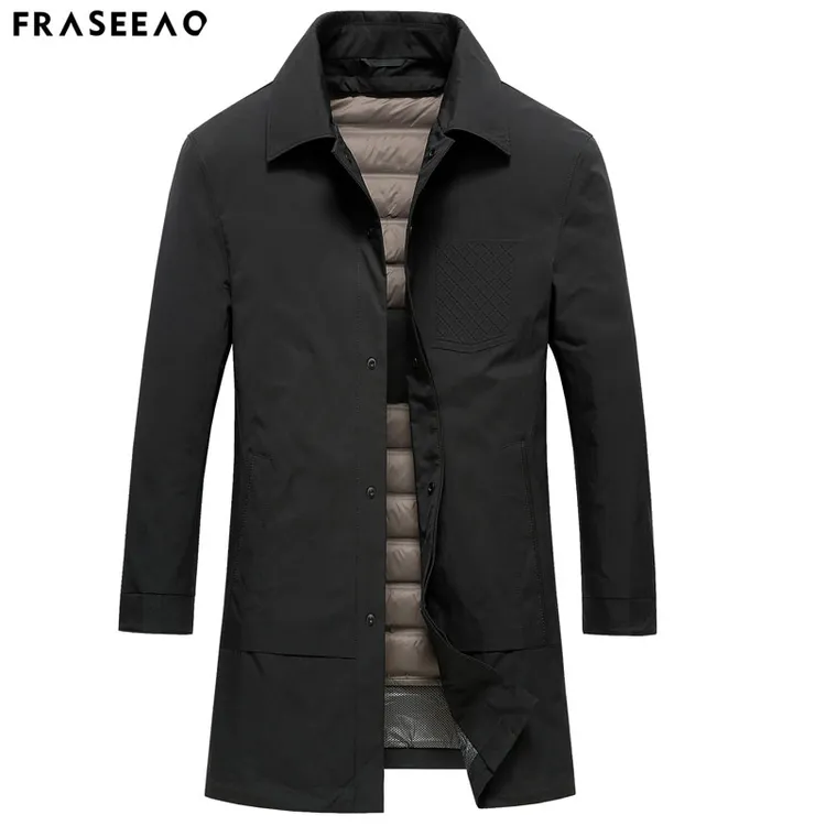 羽绒上衣男商务风衣外套秋冬季2025新款中长款拆卸内胆翻领防寒服