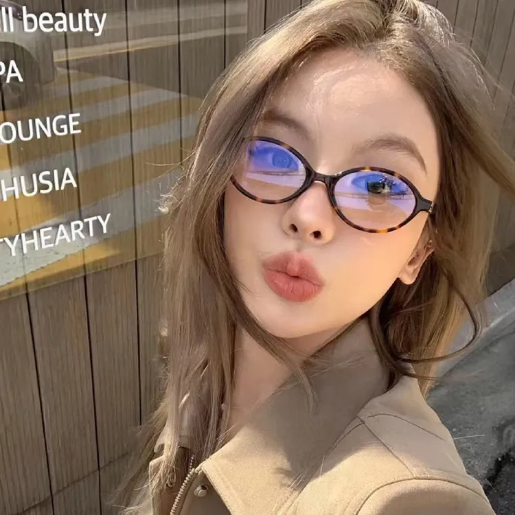 书呆子眼镜豹纹椭圆复古近视眼镜框架可配度数防蓝光小脸女平光镜