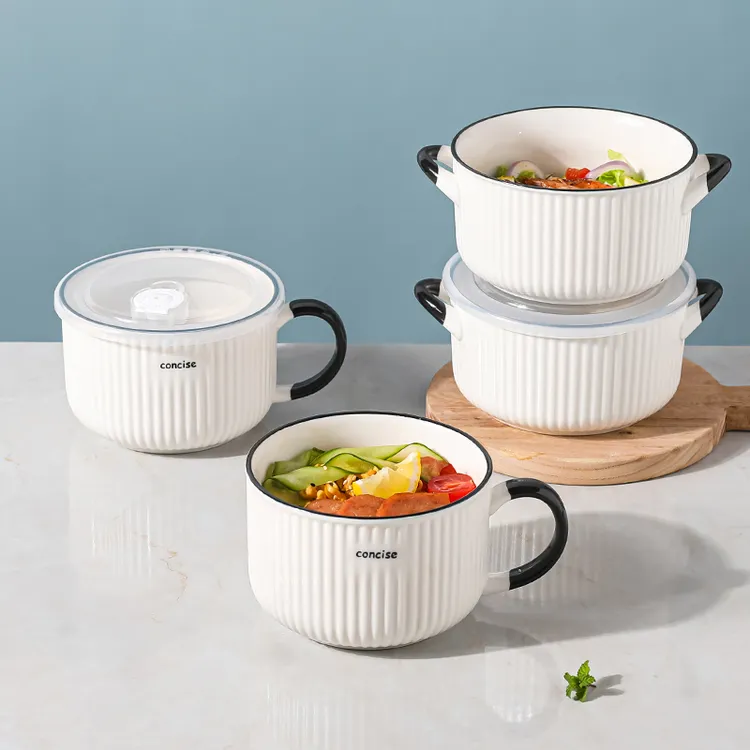 川岛屋饭盒上班族微波炉专用器皿陶瓷带盖密封保鲜碗圆形带饭餐盒
