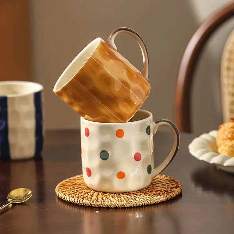 川岛屋日式复古马克杯陶瓷家用情侣水杯高级感咖啡牛奶杯早餐杯子