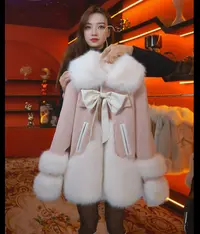 【粉色佳人】轻奢新款时尚洋气加绒加厚气质女秋冬季保暖大毛领外套