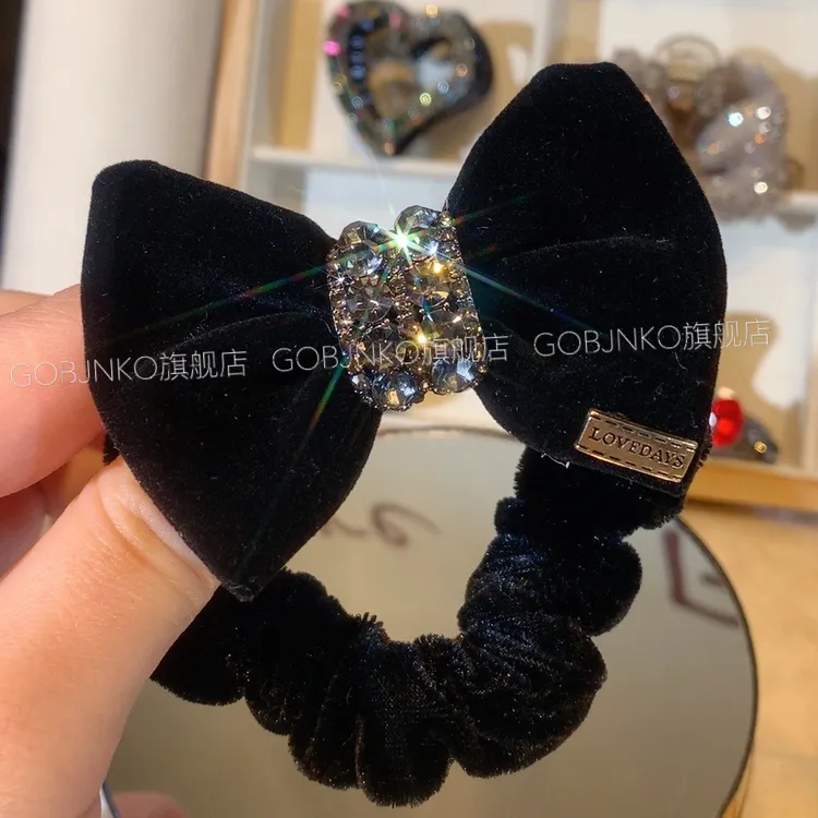GOBJNKO韩版丝绒发圈个性小香风头绳气质轻奢百搭黑色复古丝绒