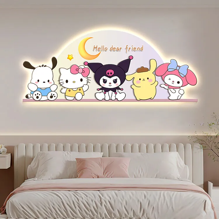 儿童房装饰画壁灯女孩卧室床头画女童房间卧室卡通挂画灯光画壁画