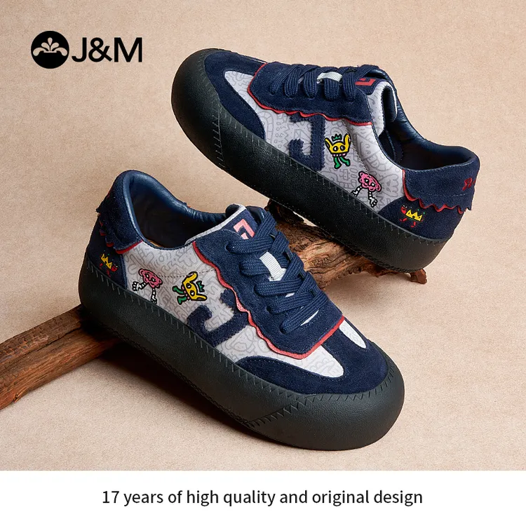 J&M/快乐玛丽卡通复古撞色小个子厚底德训鞋系带阿甘鞋百搭87970W