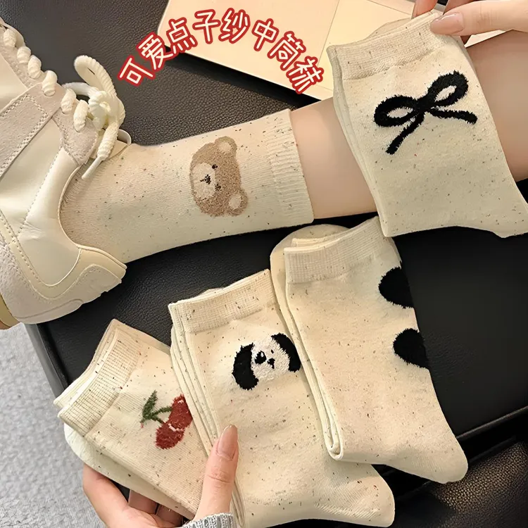 点子纱女袜秋冬新款时尚彩色点点纯色棉袜堆堆袜时尚可爱中筒袜