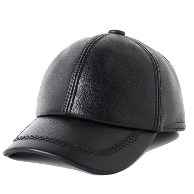 真皮帽子男士中年户外封口棒球帽秋冬季复古薄款保暖羊皮鸭舌帽潮